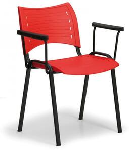 Plastová židle SMART - černé nohy s područkami červená