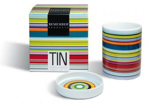 Porcelánová dóza/ hrnek s víkem/podšálkem Colour Stripes REMEMBER (barevné pruhy)