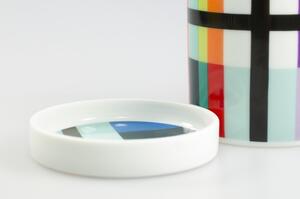 Porcelánová dóza/ hrnek s víkem/podšálkem Zigzag REMEMBER (barevné pruhy)