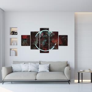 Obraz - Neonový kruh mezi palmami (125x70 cm)