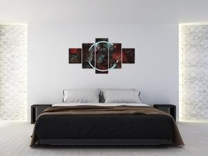 Obraz - Neonový kruh mezi palmami (125x70 cm)
