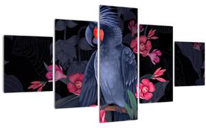 Obraz - Papoušek mezi květy (125x70 cm)