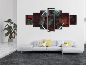 Obraz - Neonový kruh mezi palmami (210x100 cm)