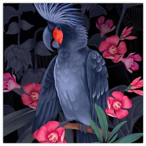Obraz - Papoušek mezi květy (30x30 cm)