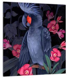 Obraz - Papoušek mezi květy (30x30 cm)