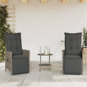 3dílný bistro set s poduškami šedý polyratan
