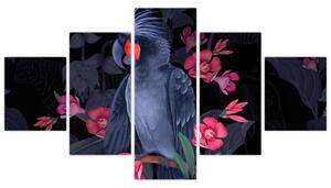 Obraz - Papoušek mezi květy (125x70 cm)