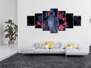 Obraz - Papoušek mezi květy (210x100 cm)