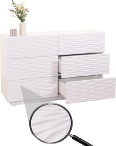 Komoda HWC-M52, skíový píborník, 3D design zásuvek push-to-open, 81x120x42cm vysoký lesk bílá