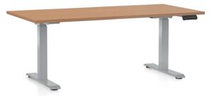Výškově nastavitelný stůl OfficeTech D, 160 x 80 cm, šedá podnož, buk