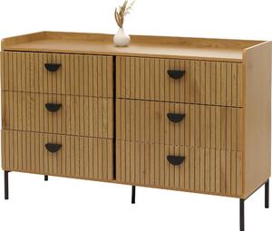 Komoda HWC-O39, skíka s vysokou deskou, 6 zásuvek melamin MDF 80x120x44cm pírodní