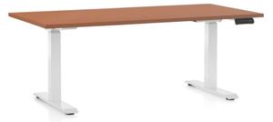 Výškově nastavitelný stůl OfficeTech D, 160 x 80 cm, bílá podnož, třešeň