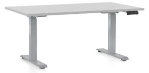 Výškově nastavitelný stůl OfficeTech D, 140 x 80 cm, šedá podnož, světle šedá