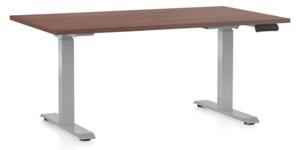 Výškově nastavitelný stůl OfficeTech D, 140 x 80 cm, šedá podnož, ořech