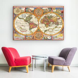 DUBLEZ | Dřevěný obraz - Historická mapa světa | UV tisk, Premium