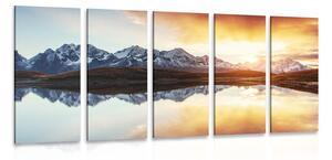 5-dílný obraz oslnivý západ slunce nad horským jezerem Varianta: 100x50