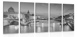 5-dílný obraz oslňující panorama Paříže v černobílém provedení