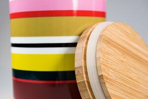 Porcelánová dóza s dřevěným víkem Verano REMEMBER (barevné pruhy)