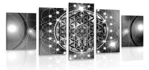 5-dílný obraz okouzlující Mandala v černobílém provedení Varianta: 100x50