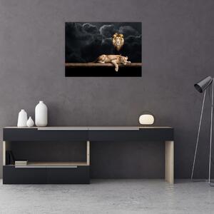 Obraz - Lev a lvice v oblacích (70x50 cm)