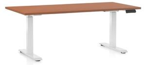 Výškově nastavitelný stůl OfficeTech C, 160 x 80 cm, bílá podnož, třešeň