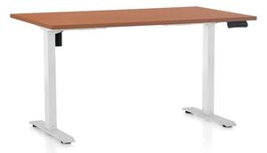 Výškově nastavitelný stůl OfficeTech B, 120 x 80 cm, bílá podnož, třešeň