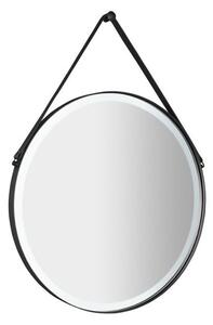 Sapho Orbiter Zrcadlo kulaté s LED osvětlením, s koženým páskem, 70 cm, černá mat, ORL070
