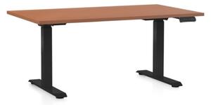 Výškově nastavitelný stůl OfficeTech C, 140 x 80 cm, černá podnož, třešeň