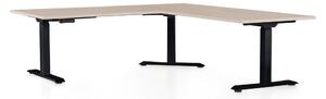 Výškově nastavitelný stůl OfficeTech Angle, 180 x 200 cm, černá podnož, dub