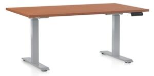 Výškově nastavitelný stůl OfficeTech D, 120 x 80 cm, šedá podnož, třešeň