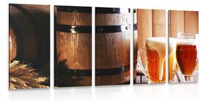 5-dílný obraz pivo s pivním soudkem