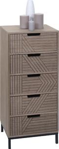 Komoda HWC-N90, skíka highboard, 3D design 5 zásuvek dřevo kov 84x35x29cm edohndá