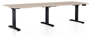 Výškově nastavitelný stůl OfficeTech Long, 240 x 80 cm, černá podnož, dub