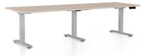 Výškově nastavitelný stůl OfficeTech Long, 240 x 80 cm, šedá podnož, dub