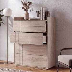 Komoda HWC-P44, píborník, skíka, 4 zásuvky s funkcí push-to-open, MDF 107 x 80 x 40 cm vzhled dubu Sonoma