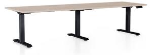 Výškově nastavitelný stůl OfficeTech Long, 260 x 80 cm, černá podnož, dub