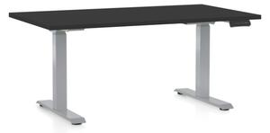 Výškově nastavitelný stůl OfficeTech D, 140 x 80 cm, šedá podnož, černá