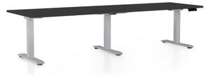 Výškově nastavitelný stůl OfficeTech Long, 260 x 80 cm, šedá podnož, černá