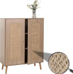 Highboard HWC-M38, komoda skíka píborník, úloné prostory, Kubu ratanové dřevo 106x80x41cm dub-look