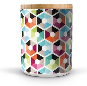 Porcelánová dóza s dřevěným víkem Hexagon REMEMBER (barevné vzor Hexagon)