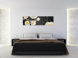 Obraz bílých květů růží (170x50 cm)