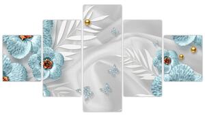 Obraz - 3D modré květy (125x70 cm)