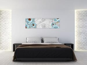 Obraz - 3D modré květy (170x50 cm)