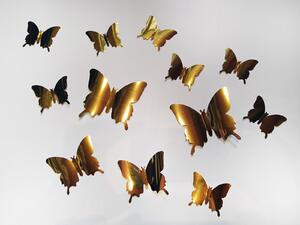 3D motýli na zeď metalická zlatá 12 ks 12 x 10 cm