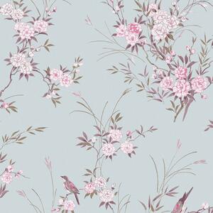 Vliesová tapeta na zeď, modrá, květiny, ptáčci, 125119, Shabby Chic by Rachel Ashwell