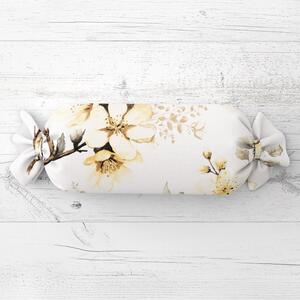 Biante Polštář válec bonbon Sandra SA-582 Žluté květy s větvičkami na bílém 15x40 cm