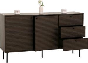 Komoda HWC-N78, píborník, 3 zásuvky 2 dvíka, skandinávský styl kov dřevo melamin MVG 85x150x40cm tmav hndá