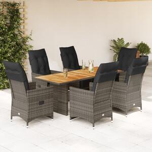 7dílný zahradní bistro set s poduškami šedý polyratan 3276891