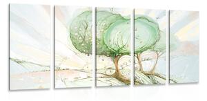 5-dílný obraz pohádkové pastelové stromy Varianta: 100x50