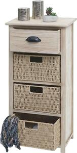 Komoda HWC-K84 s koíky, skíka zásuvková, dřevo 83x40x29cm pírodní, koíky svtle hndé